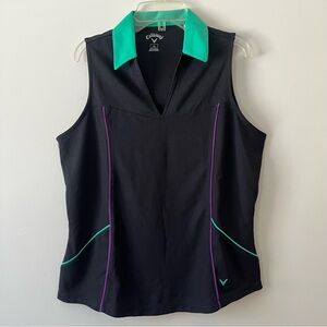Callaway Women's Sleeveless Golf Polo Shirt Large Black V-Neck